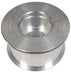 The Scintex Tow Behind Flail Mower Tension Pulley is a metallic, cylindrical component with a wide base and top, featuring a recessed central cavity. The surface is polished, displaying visible machining marks.